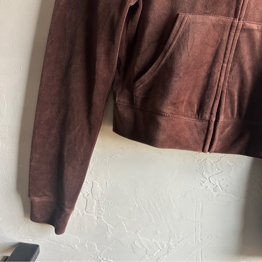 Juicy Couture Brown Velour Hoodie Rhinestone Y2K Cropped Full Zip‎ Sz S - Picture 6 of 11
